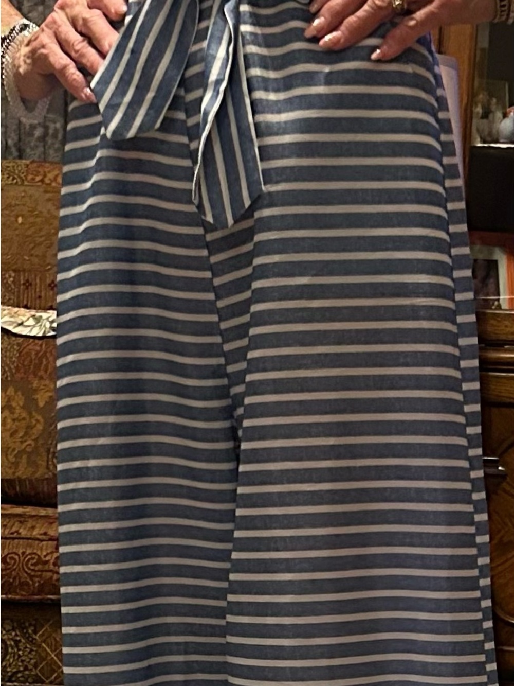 Blue and White Striped Wide-Leg Jumpsuit - Excellent Condition